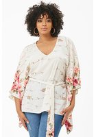 Plus Size Floral V-neck Self-tie Top