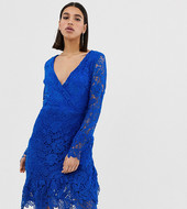 Vestido Midi De Encaje Azul Cobalto Con Volante En El Bajo De Missguided