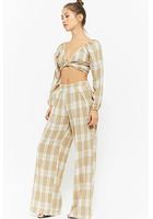 Buffalo Plaid Off-the-shoulder Gauze Crop Top & Wide-leg Pants Set