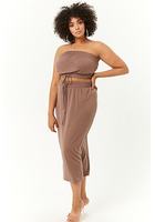 Plus Size French Terry Cropped Tube Top & Midi Skirt Set