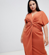 Vestido Midi Con Detalle Girado Y Manga Kimono De Asos Design Curve