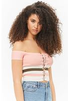 Lace-up Striped Crop Top