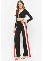 Striped Zip-front Crop Top & High-rise Pants Set