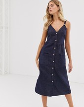 Vestido Camisola En Azul Vaquero Con Parte Delantera Abotonada De Pimkie