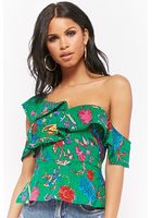 Crochet Trim Flounce One-shoulder Top