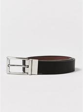 Smart Skinny Polished Silver Buckle Reverse Belt In Black And Tan