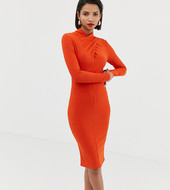 Vestido Ajustado Naranja Con Cuello Retorcido En La Parte Delantera De River Island
