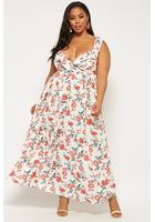 Plus Size Cross-back Floral Print Maxi Dress