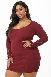 Plus Size Ribbed Lace-up Mini Dress
