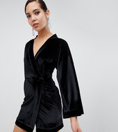 Minivestido Negro De Terciopelo Con Manga De Kimono Y Cinturón De Missguided Tall