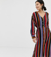 Vestido Midi A Rayas Con Botones Delanteros De Pimkie