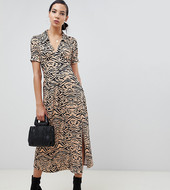 Vestido De Tarde De Canalé Con Estampado Animal De Asos Design Tall