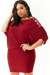 Plus Size Asymmetrical Lace-up Shoulder Mini Dress