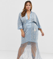 Vestido Midi Estilo Kimono Con Diseño Bordado Y Bajo Con Flecos De Asos Design Curve